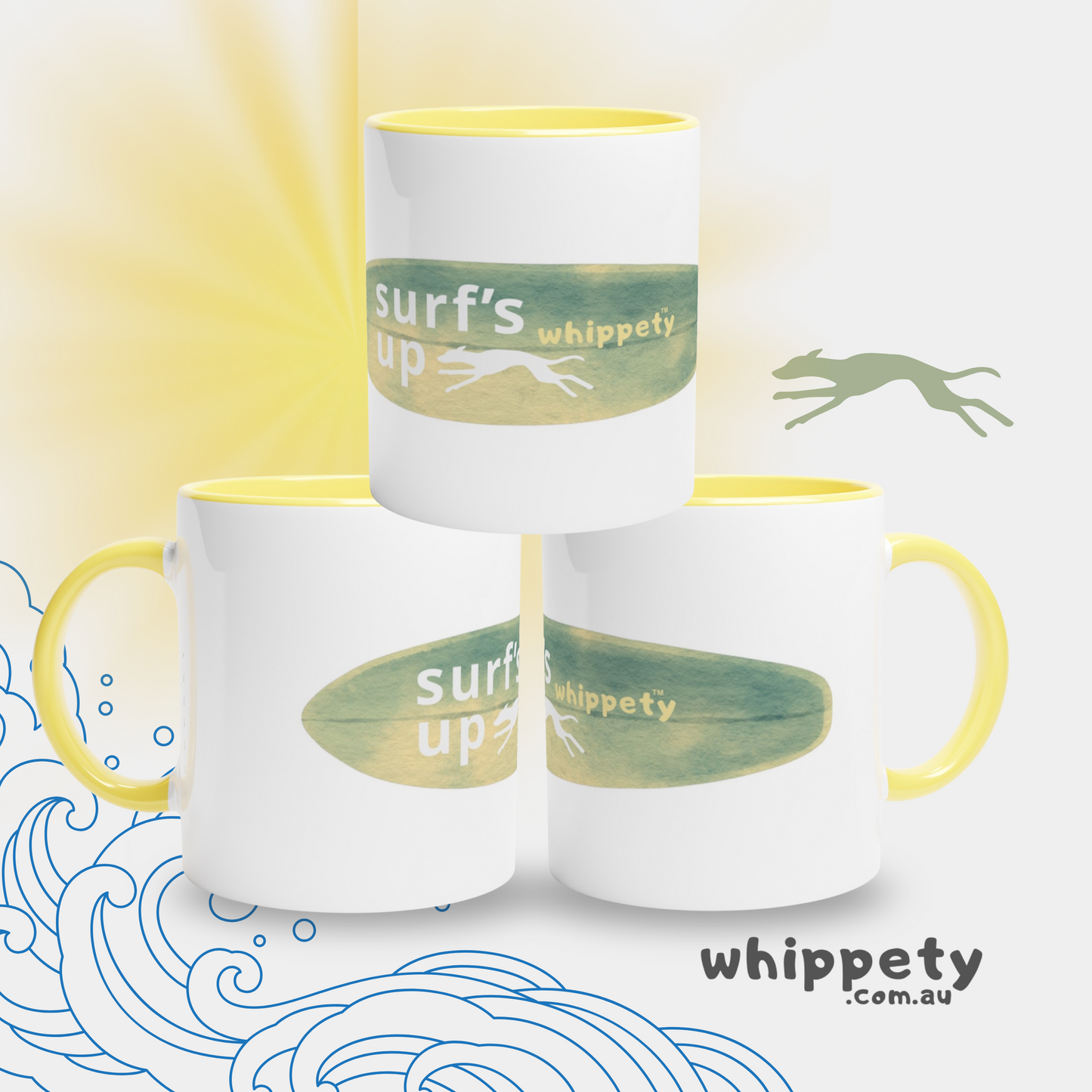Whippety Surf's Up Mug with Yellow