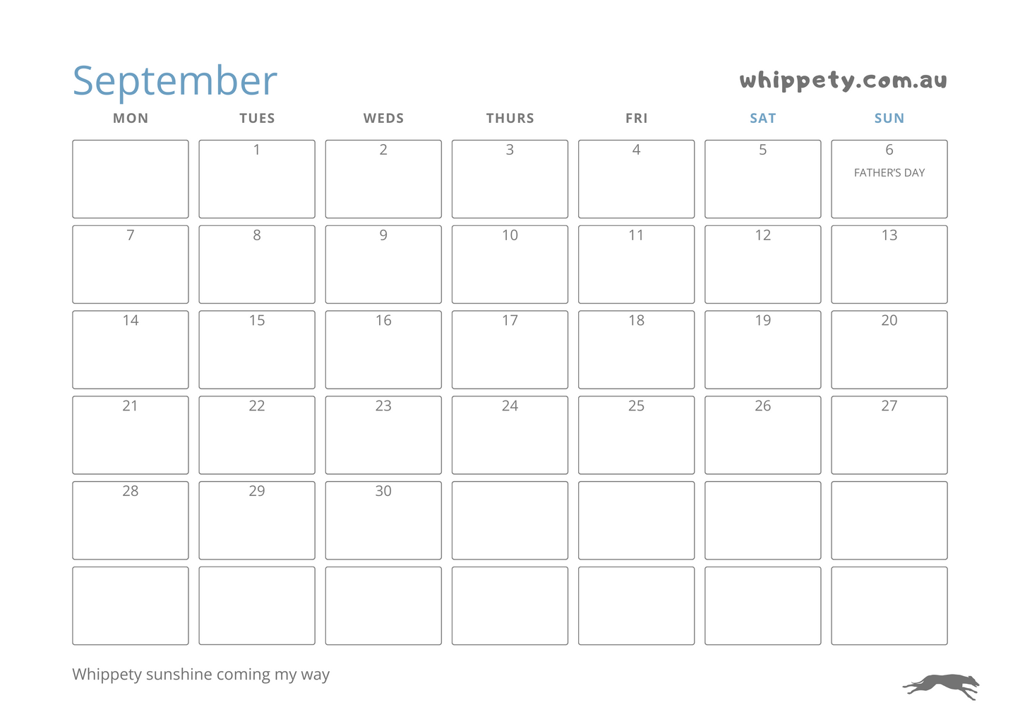 Whippety A4 Wall Calendar 2026