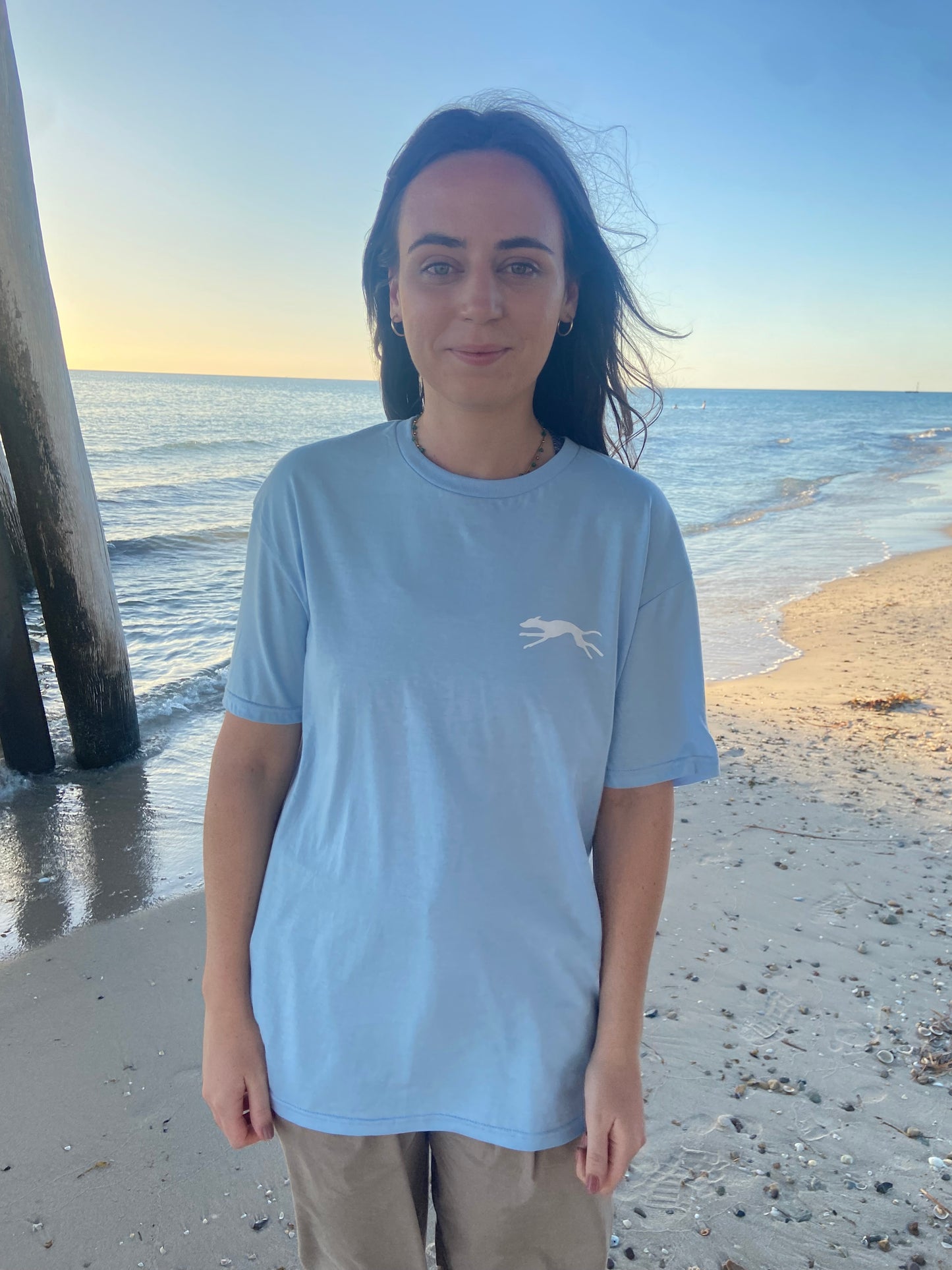 Whippety Run Unisex Tee, White or Light Blue