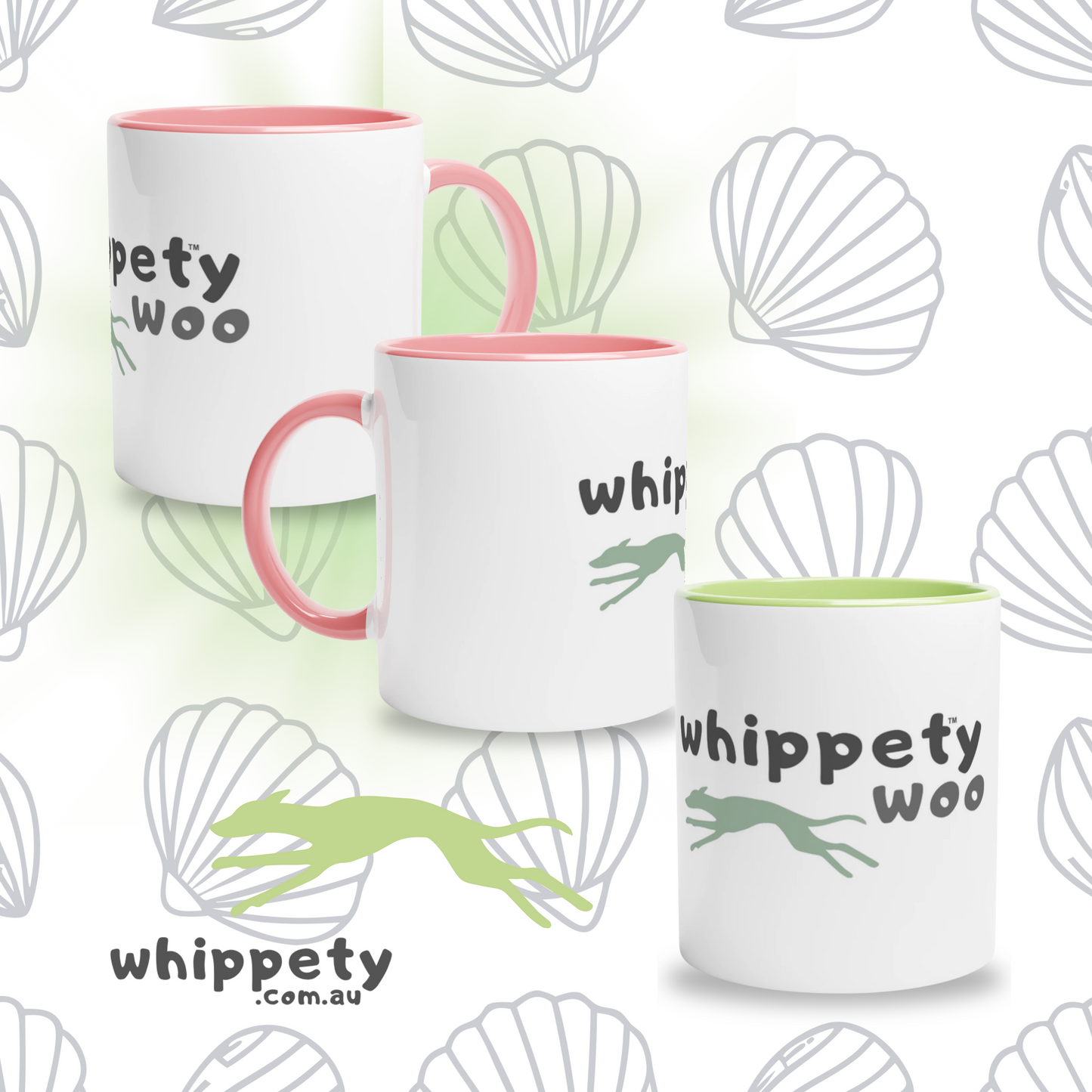 Whippety Woo Mug with pink or green