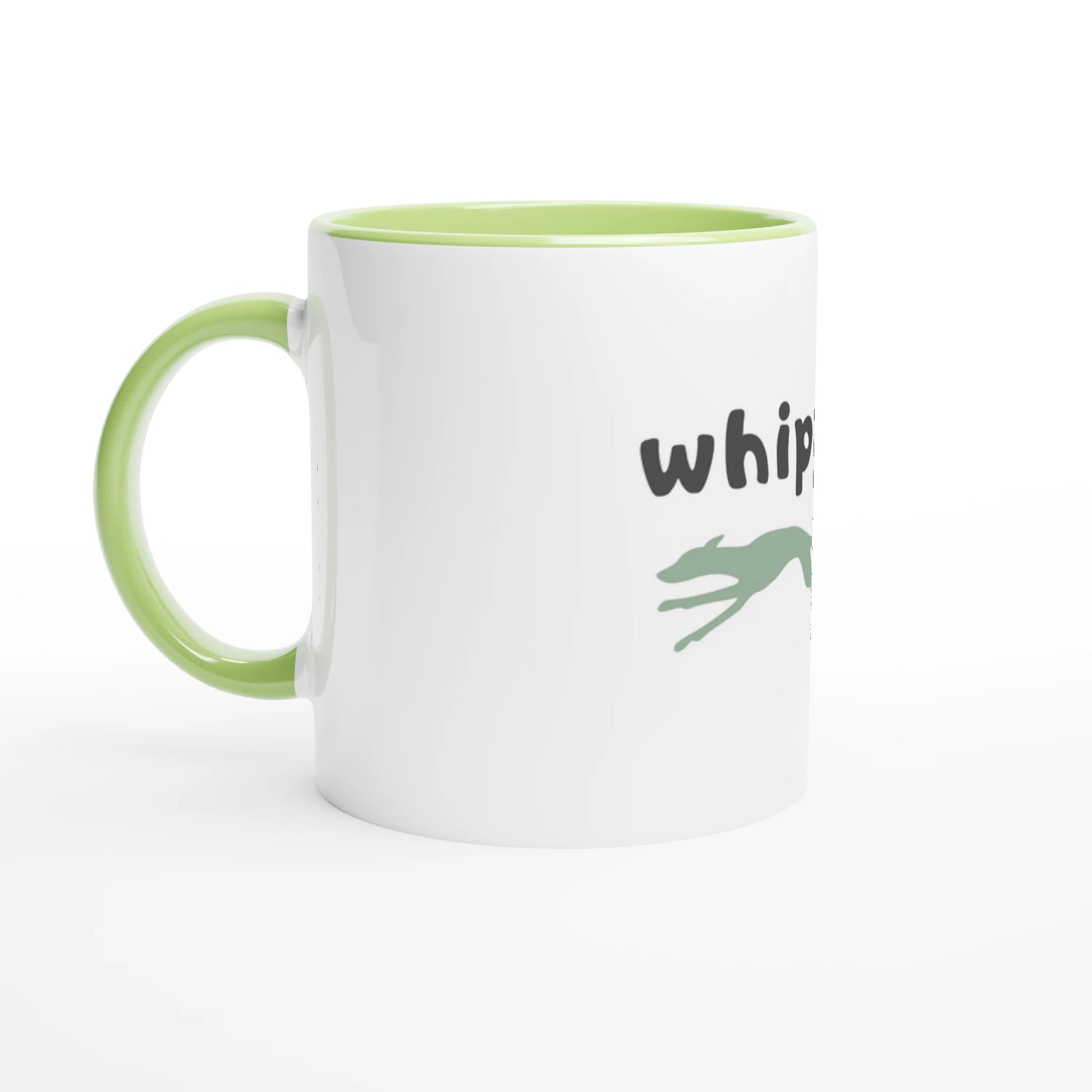 Side view Whippety Woo Green Mug on a white background