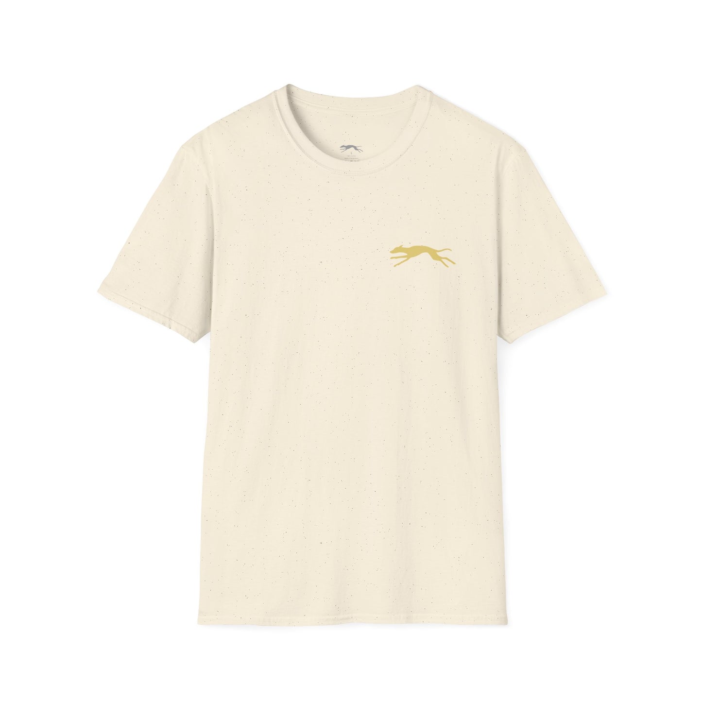Creamt-shirt with a small whippet graphic  on front